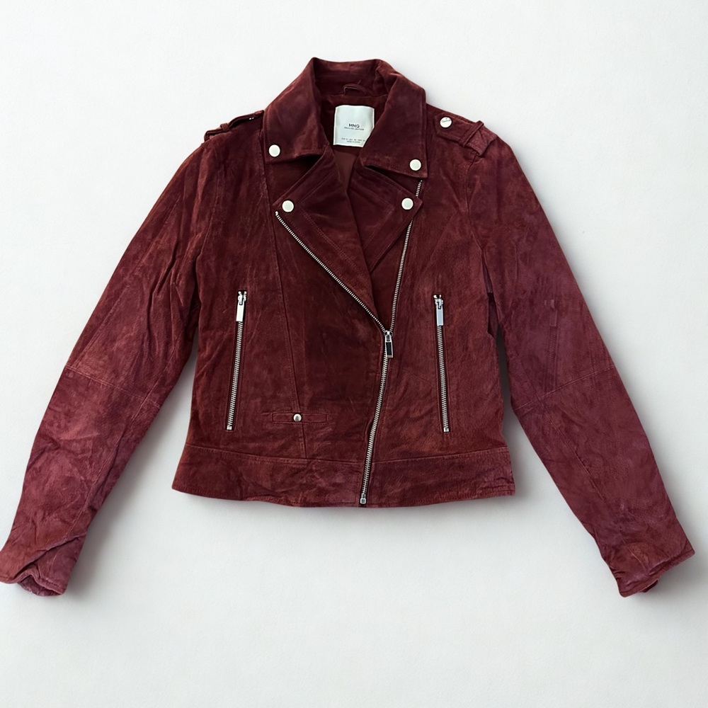 Mango Genuine Suede Leather Burgundy Jacket
